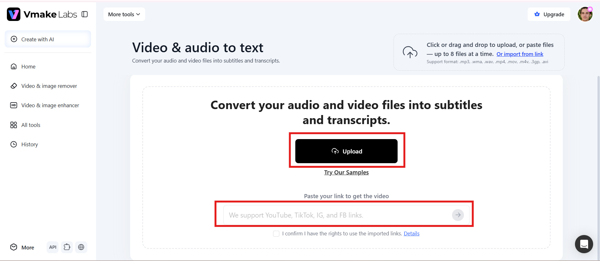 text Upload a video or paste a YouTube link