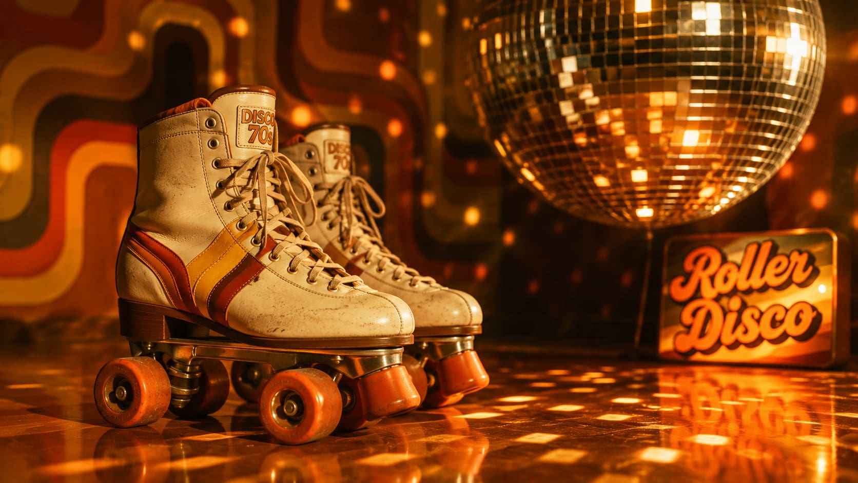 text 6. Retro 70s disco roller rink party flyers