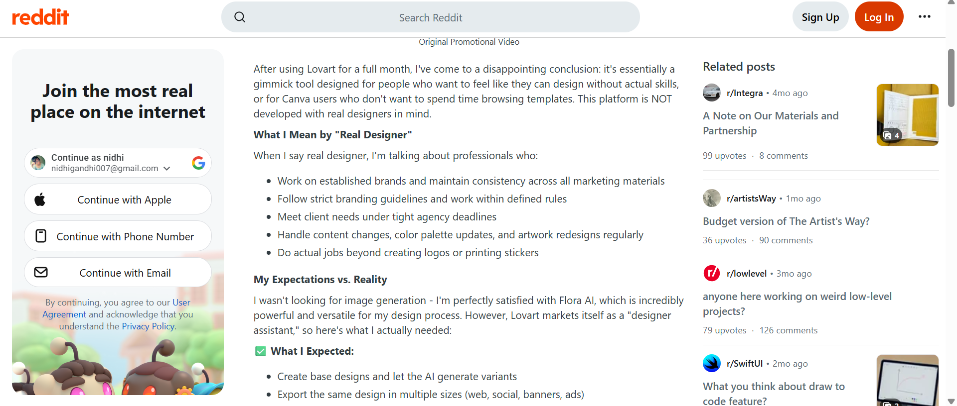 text Reddit Lovart review