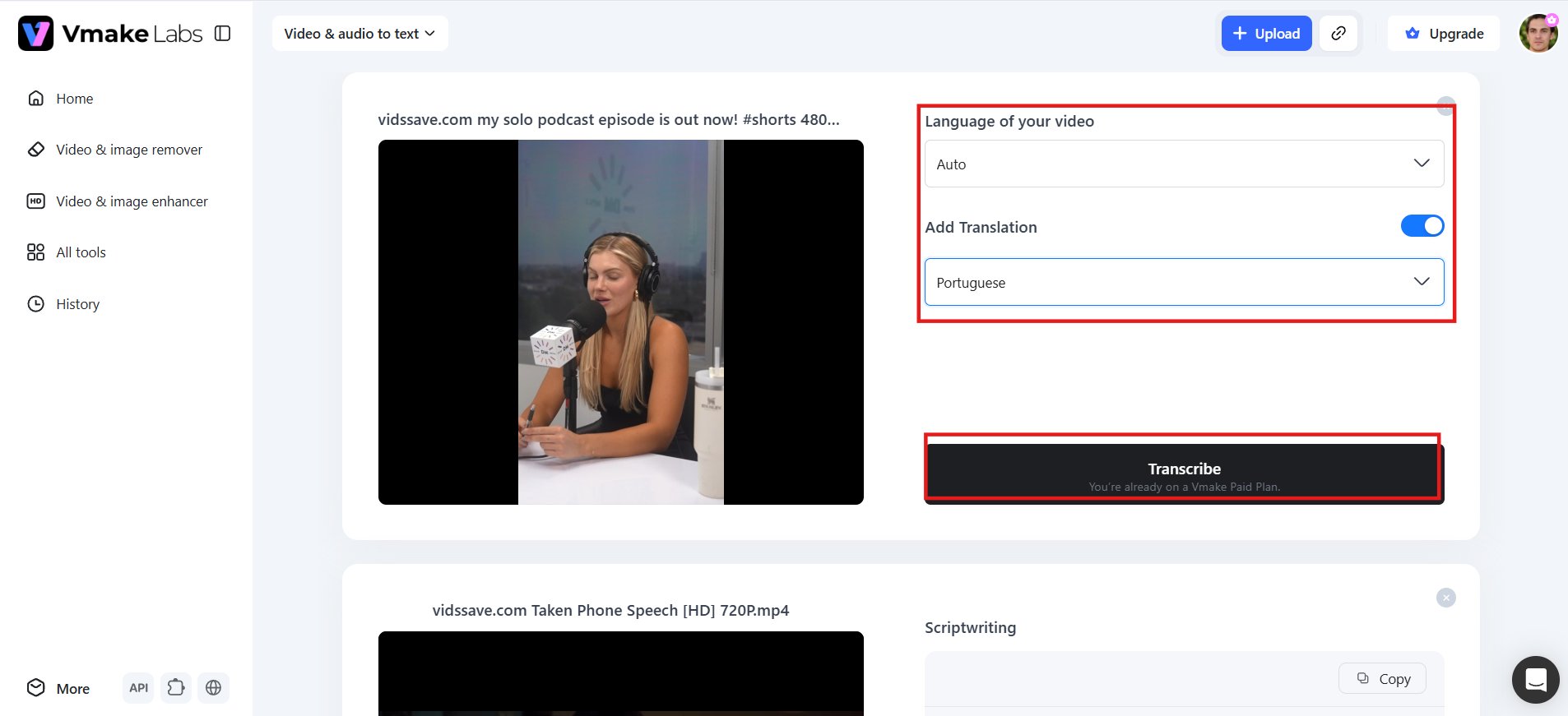 Adjust settings and hit Transcribe
