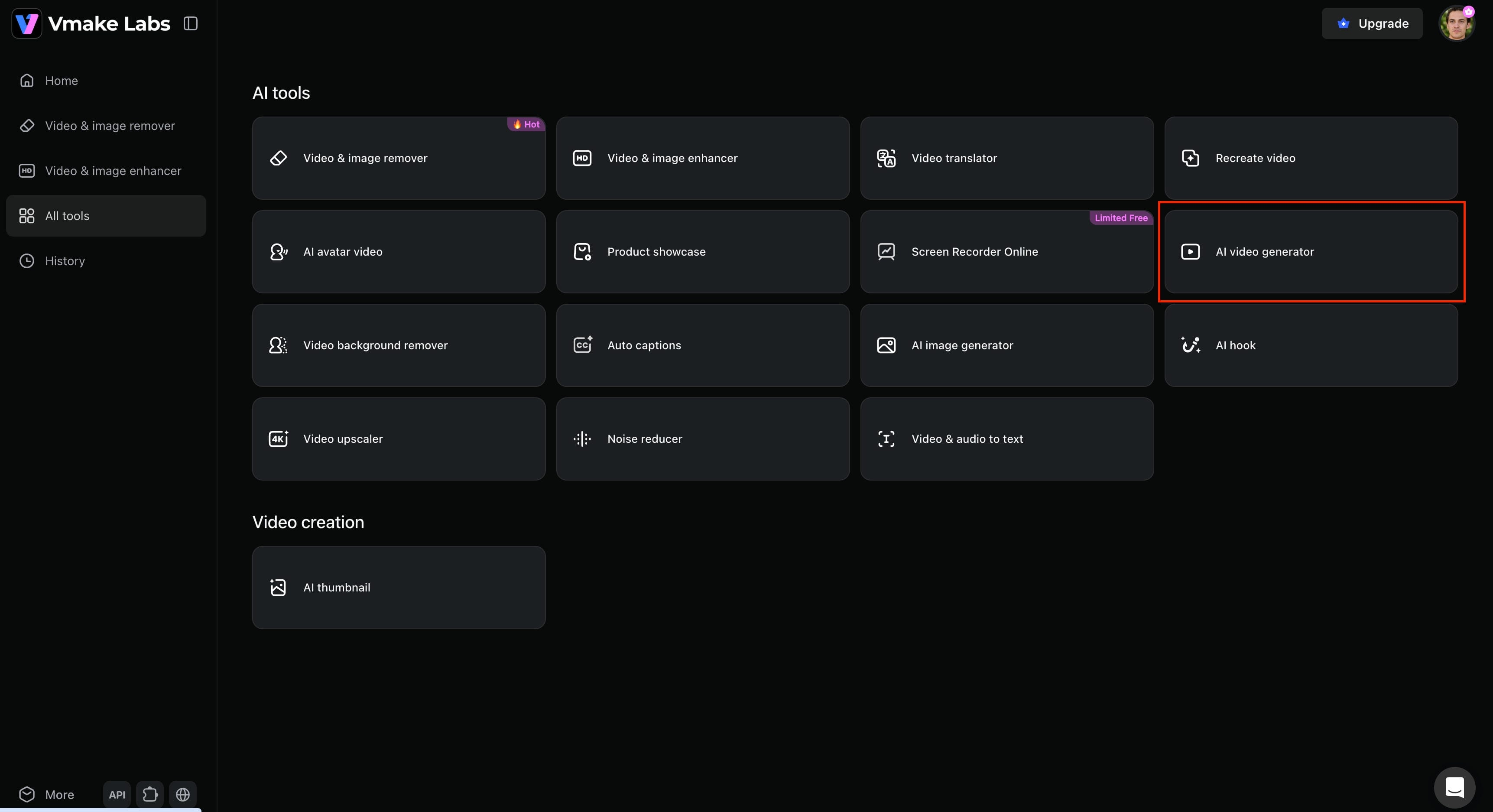 Navigate to AI video generator