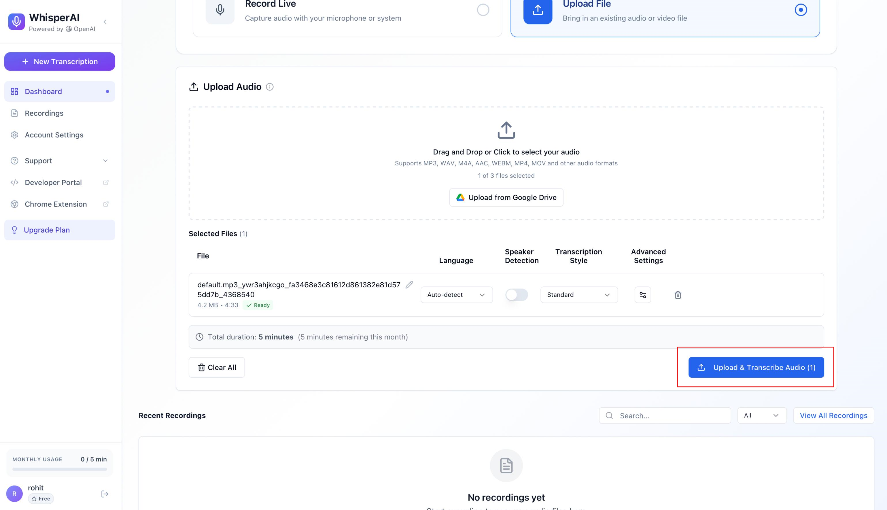 text Upload or record your audio
