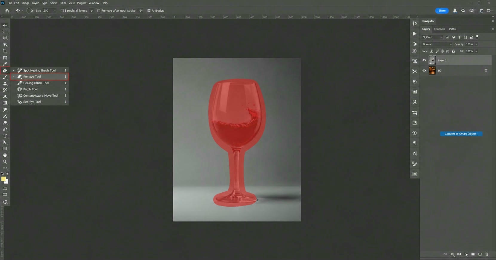 text Brush over the drink and let Photoshop remove it
