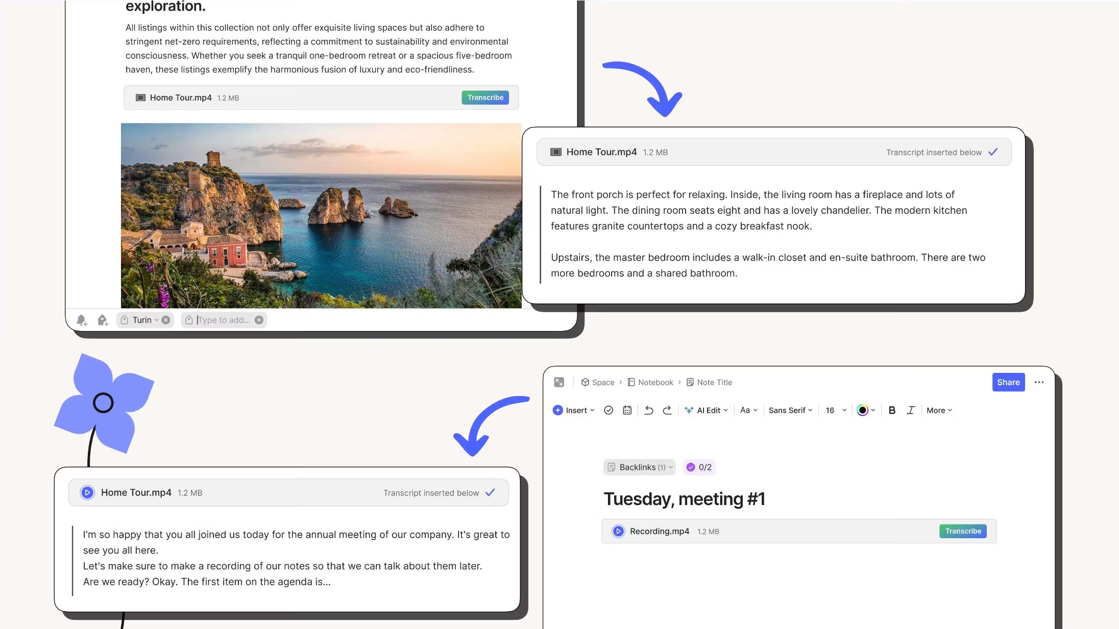 text Evernote AI In-note transcription