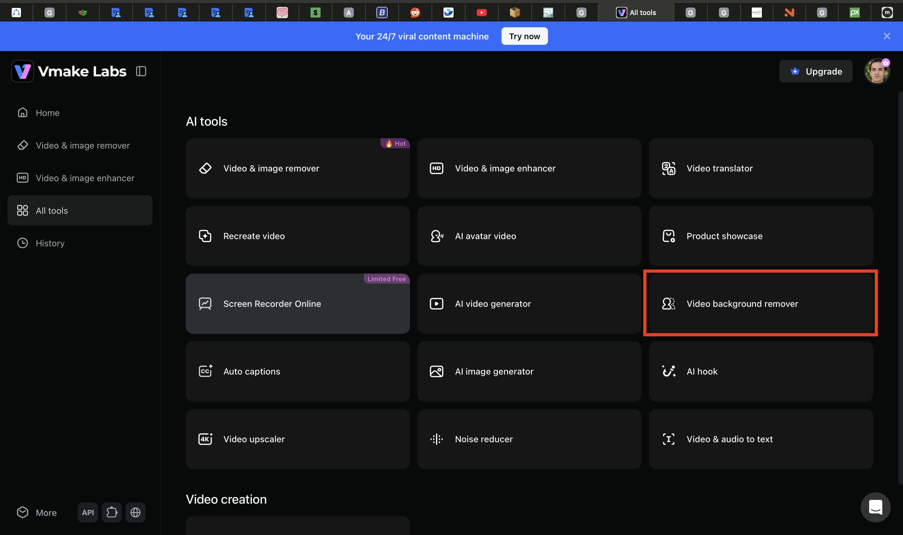 Open the Video Background Remover Tool