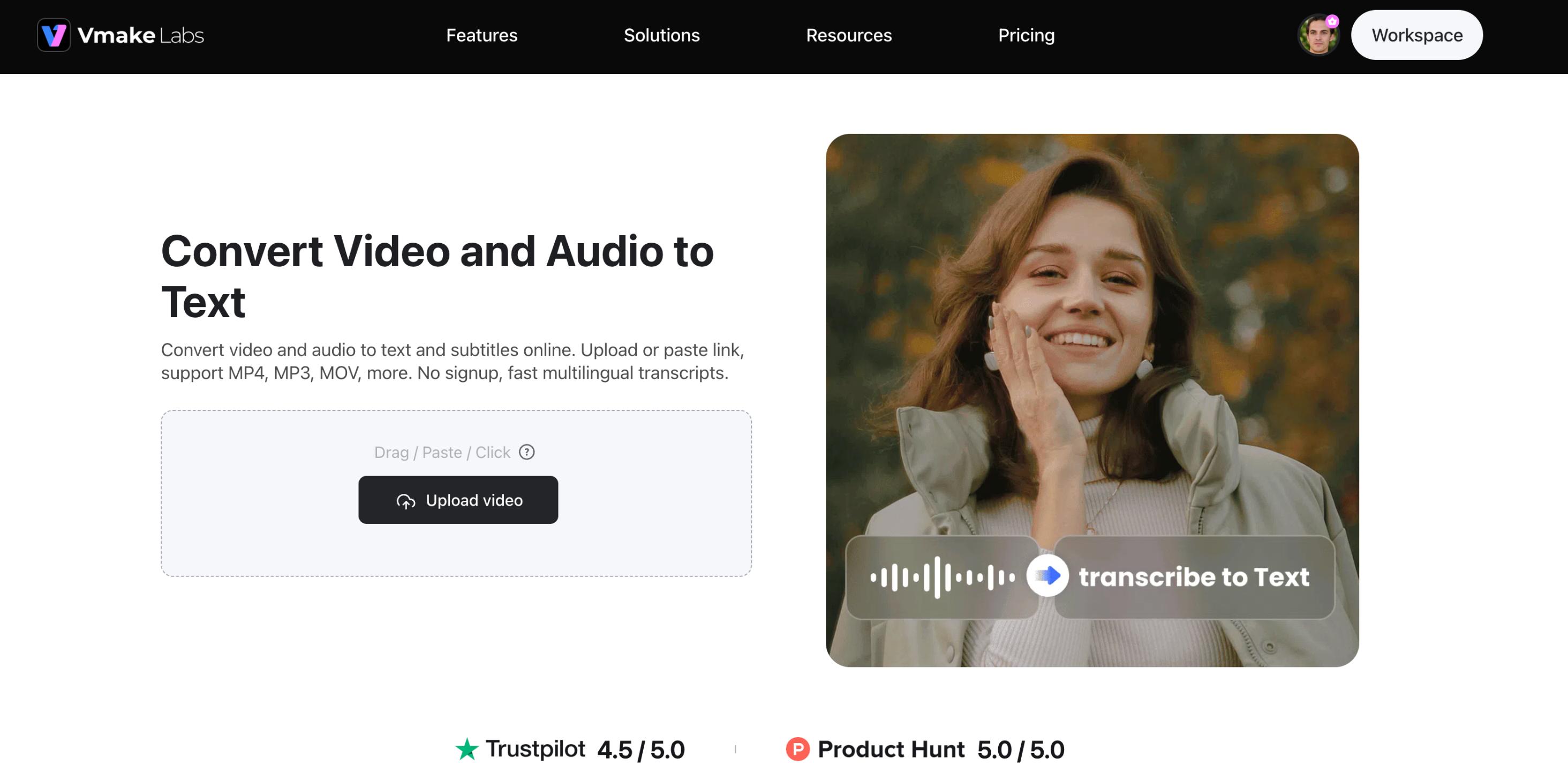 Transcribe audio and video with Vmake Labs