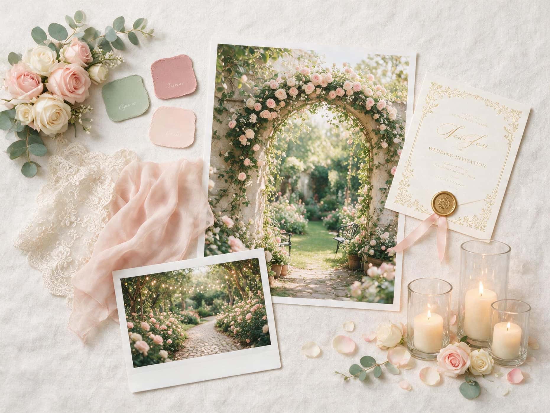 Romantic garden wedding mood board