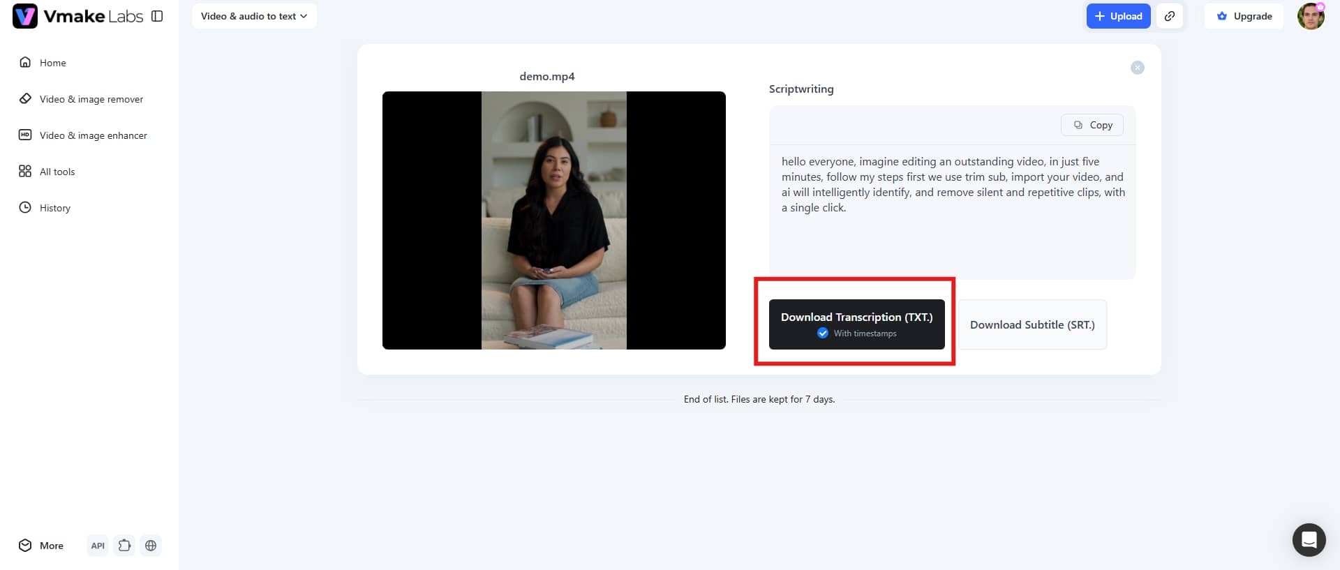 export the transcript