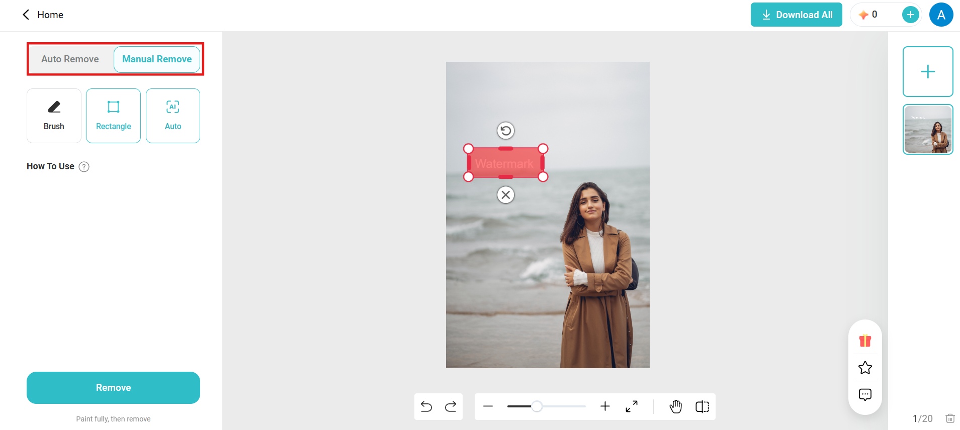 Select and remove watermark