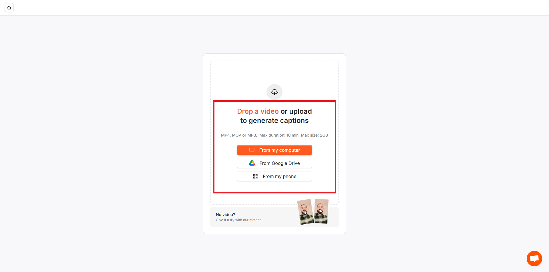 text Upload video