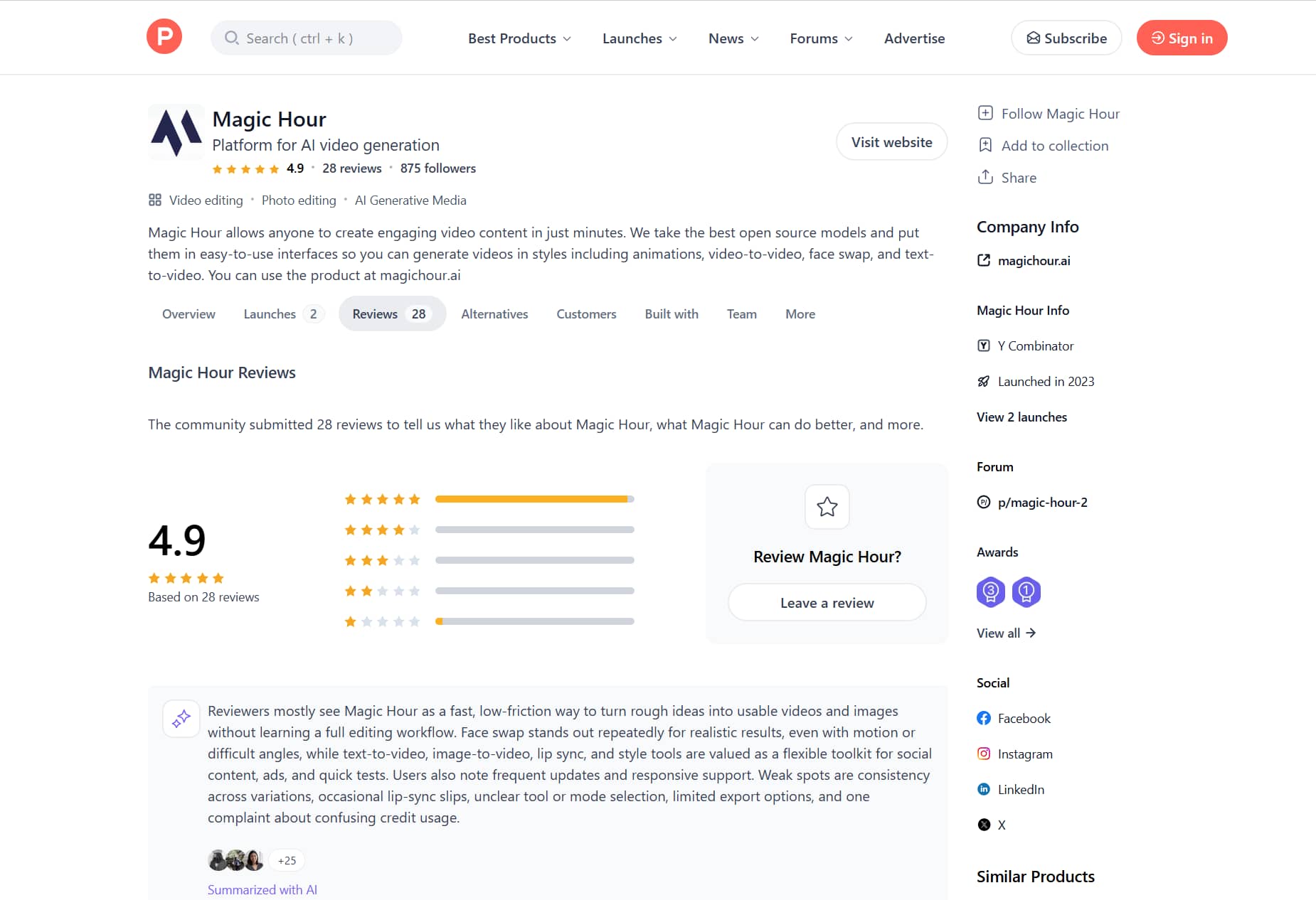 text Product Hunt review of magic hour
