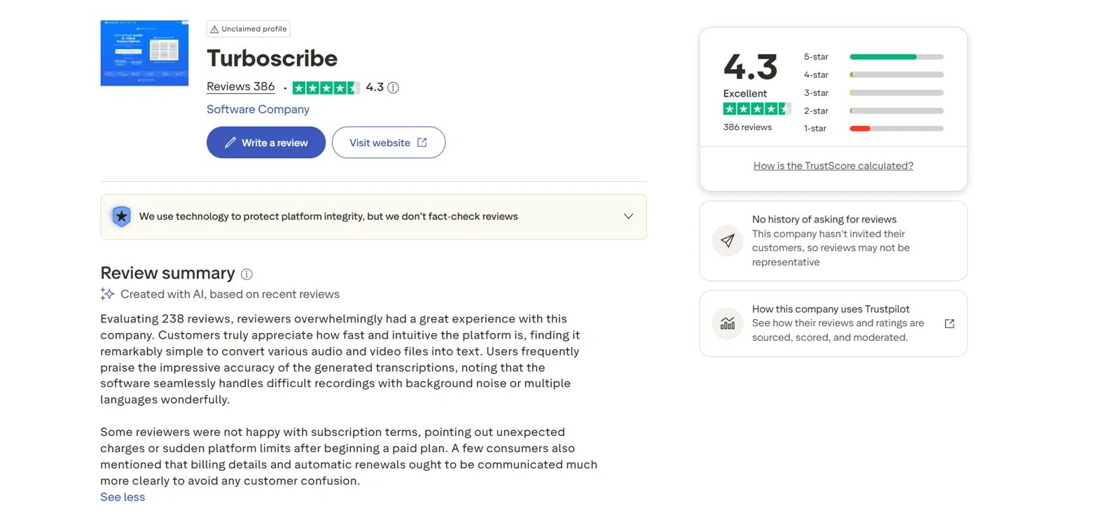 text Trustpilot review
