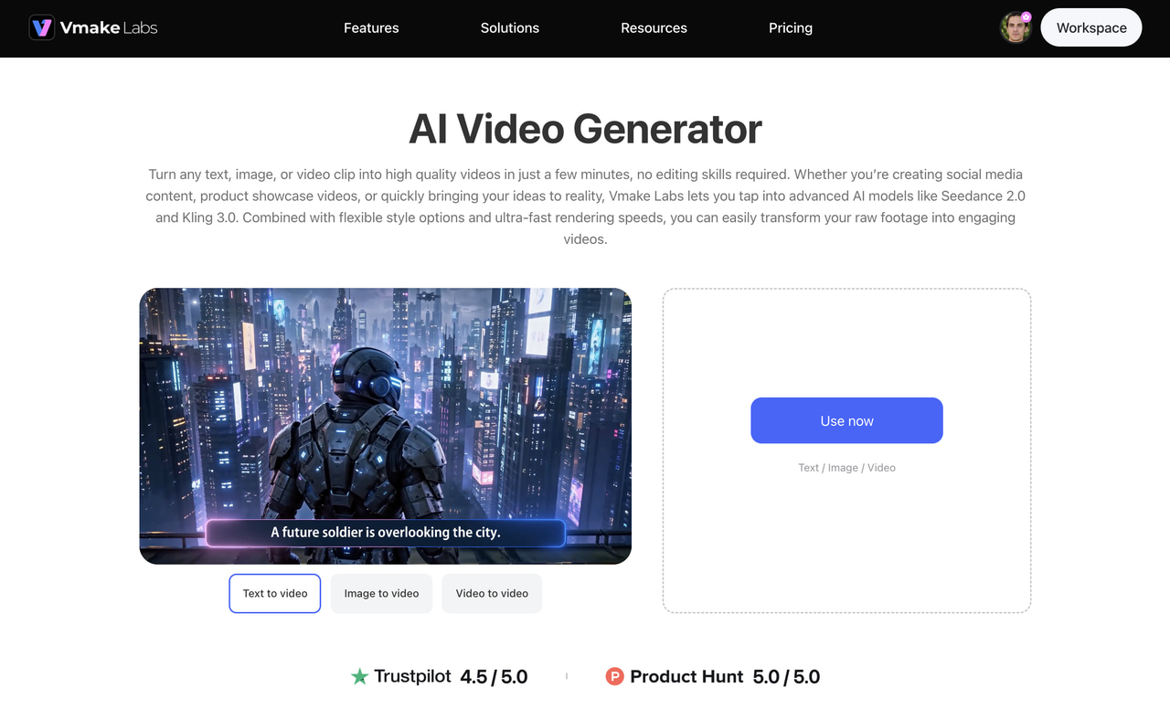 text Vmake Labs AI Video Generator