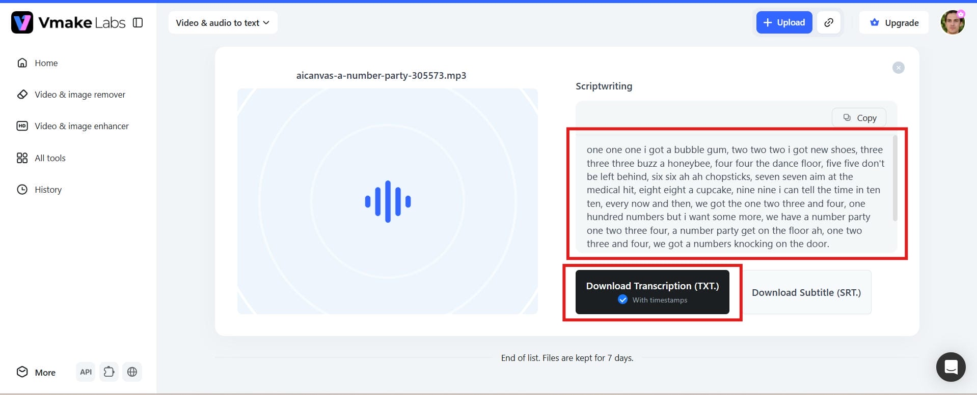 text Generate, edit, and export the transcript