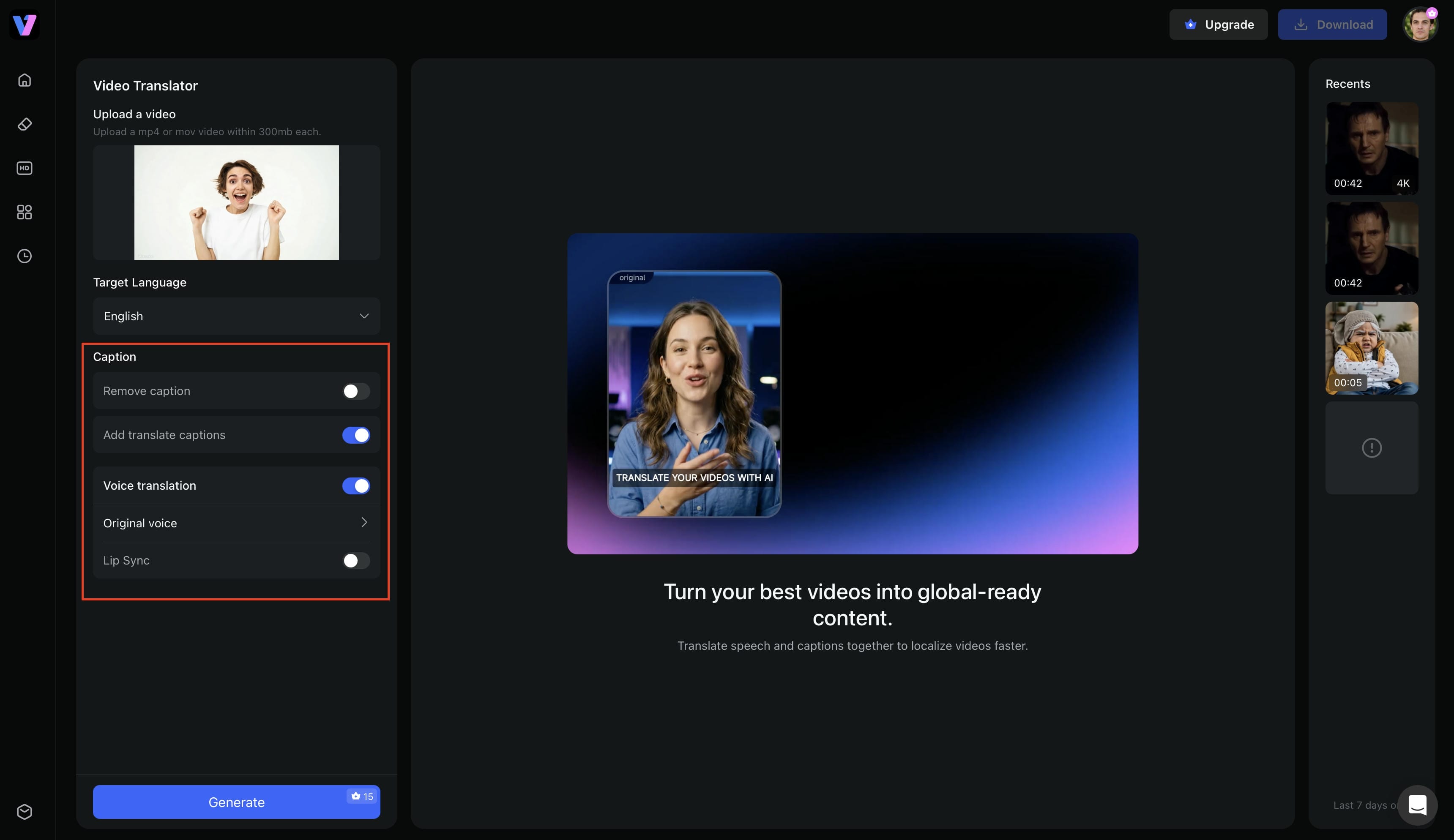 Select your translation settings