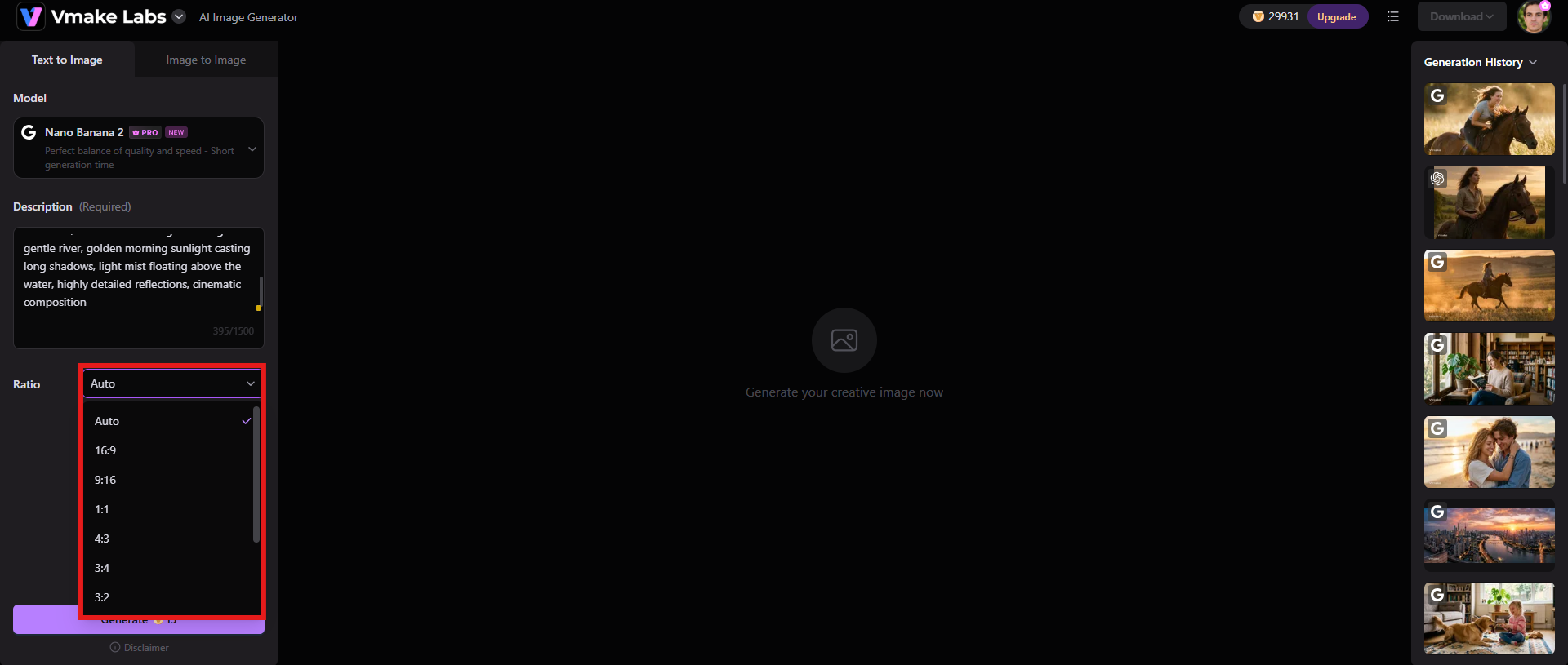 text adjust settings and generate
