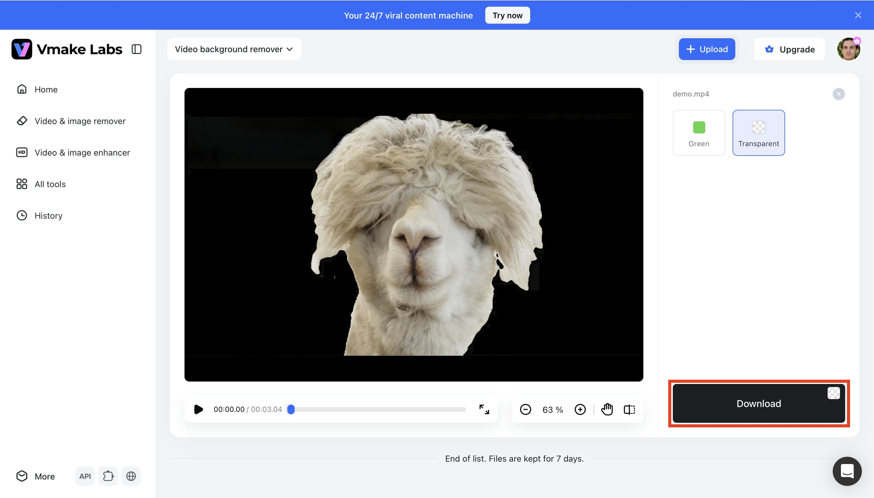 Download your transparent video