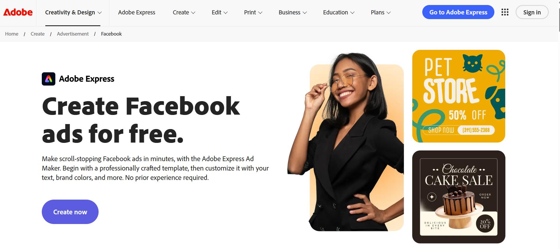 Adobe Express Facebook ad creator