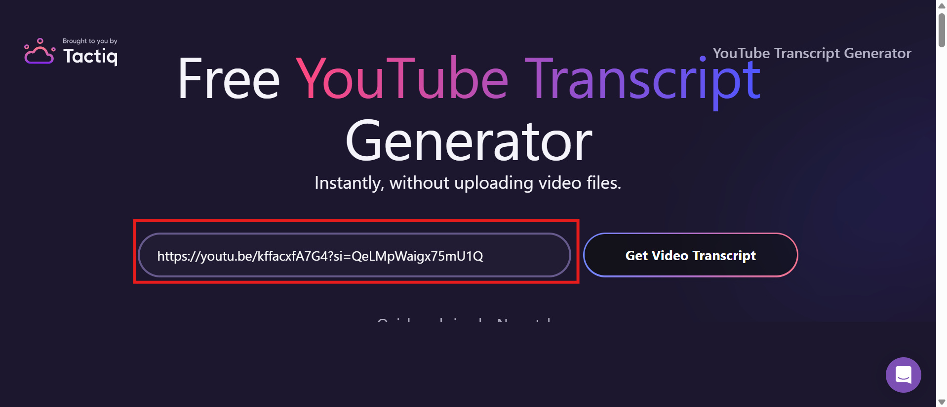 text Paste the YouTube video URL