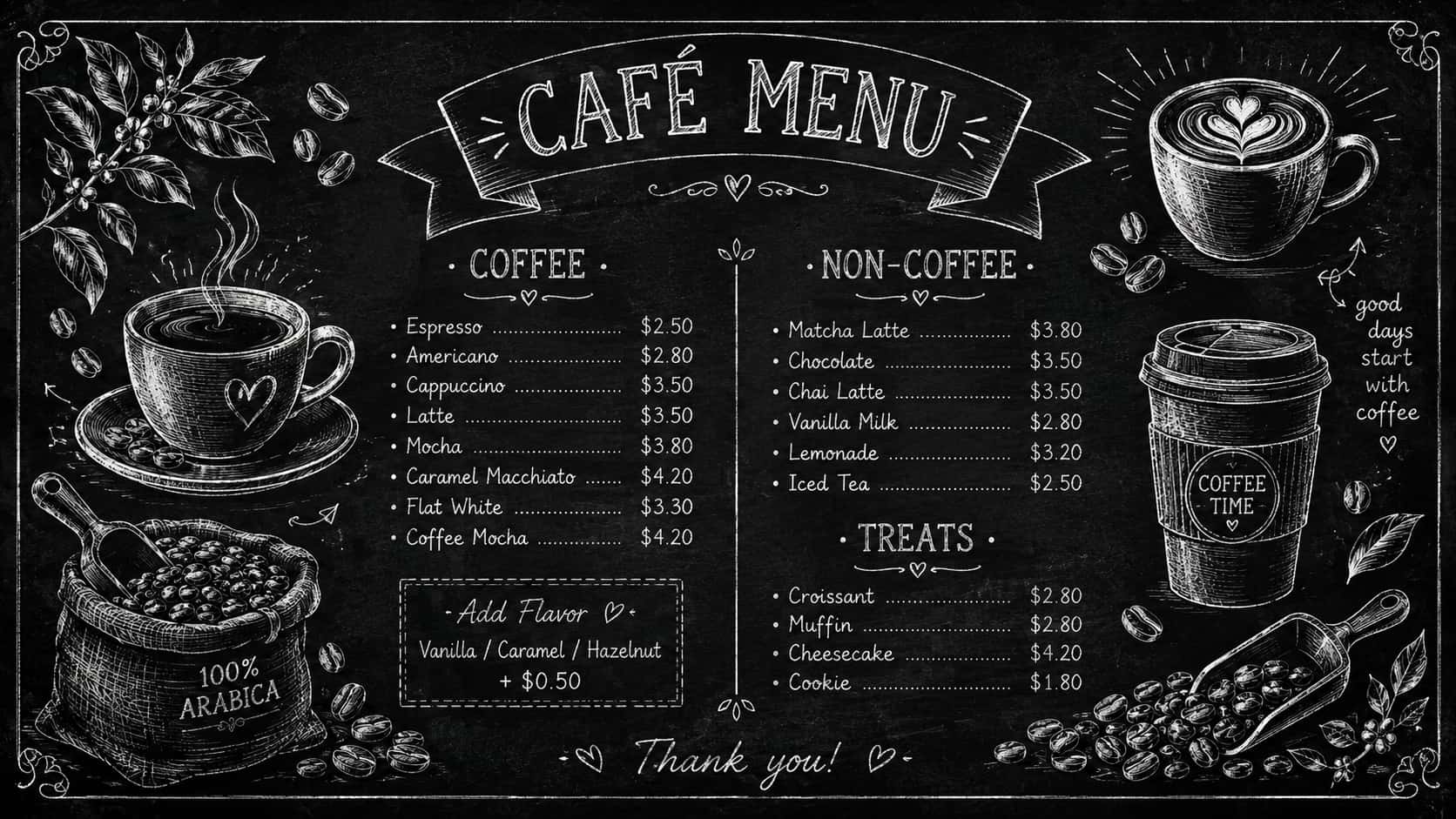 text 12. Rustic chalk-art artisanal coffee shop menus