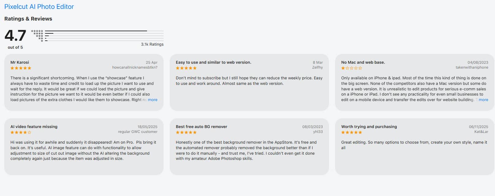 Pixelcut reviews on App Store