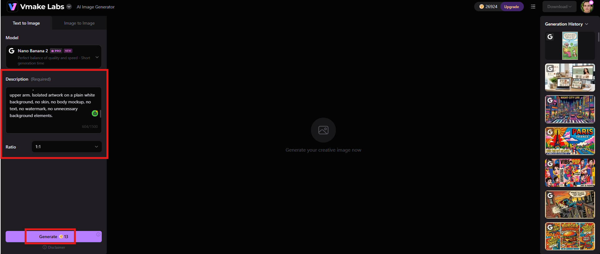 text Add the prompt and generate the image