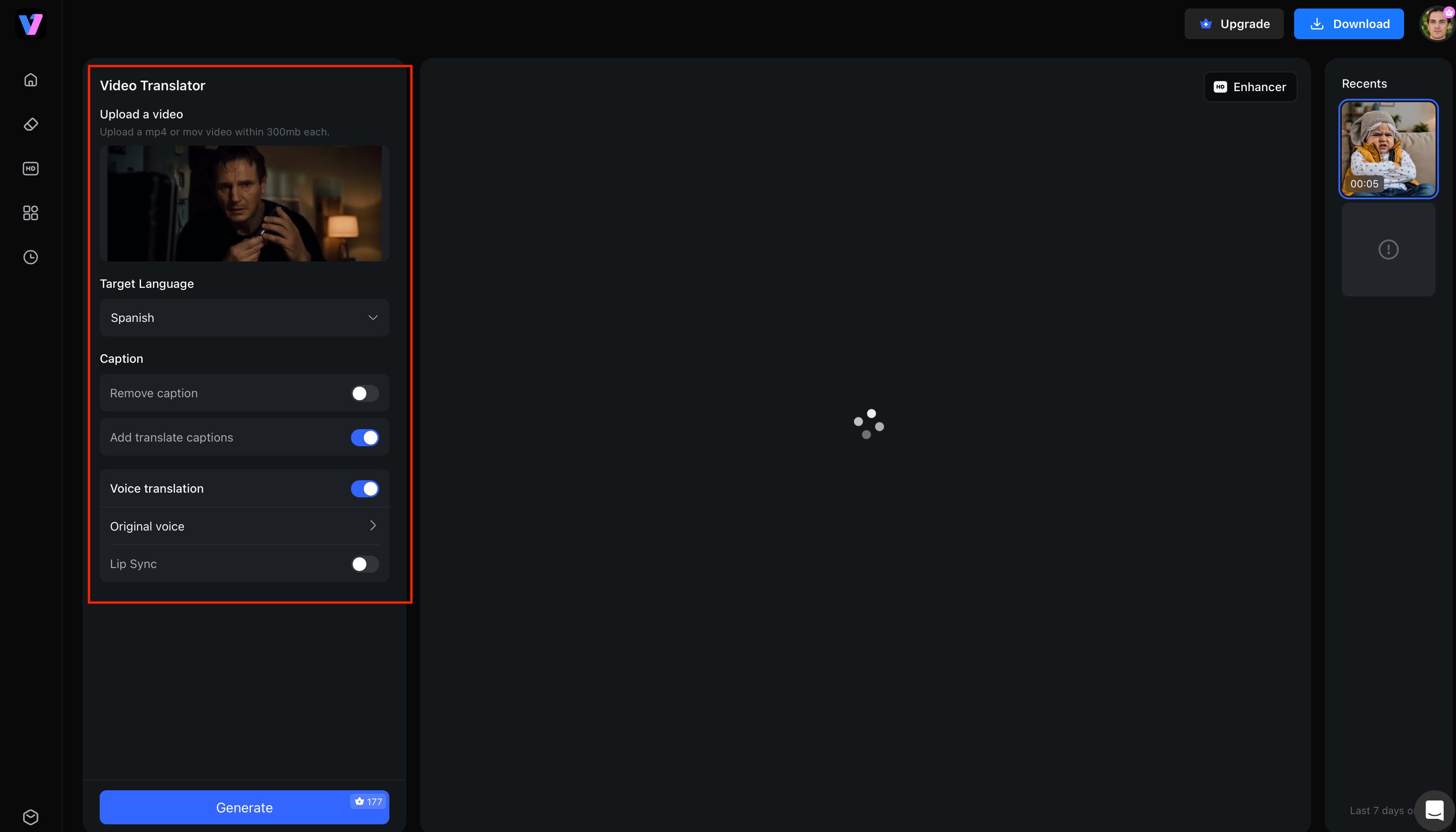 Upload your video and select the source and target languages
