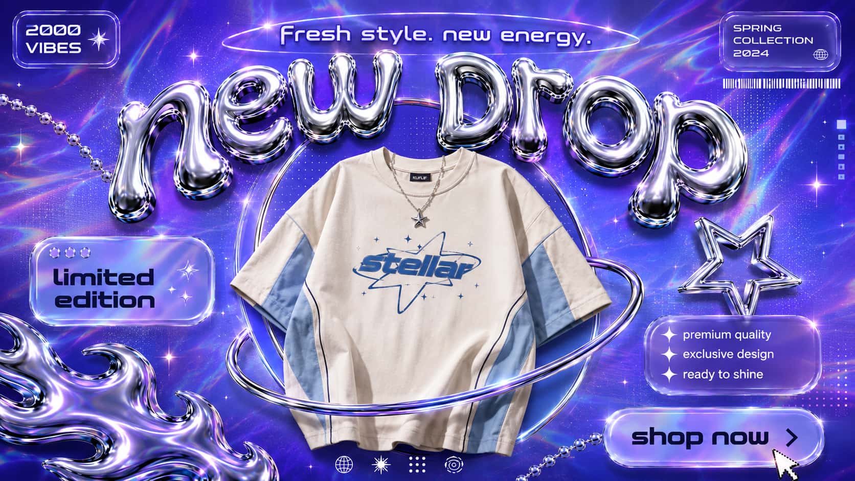 text 19. Maximalist Y2K aesthetic fashion drop promos