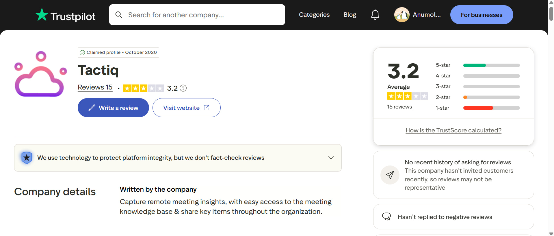 text Trustpilot review