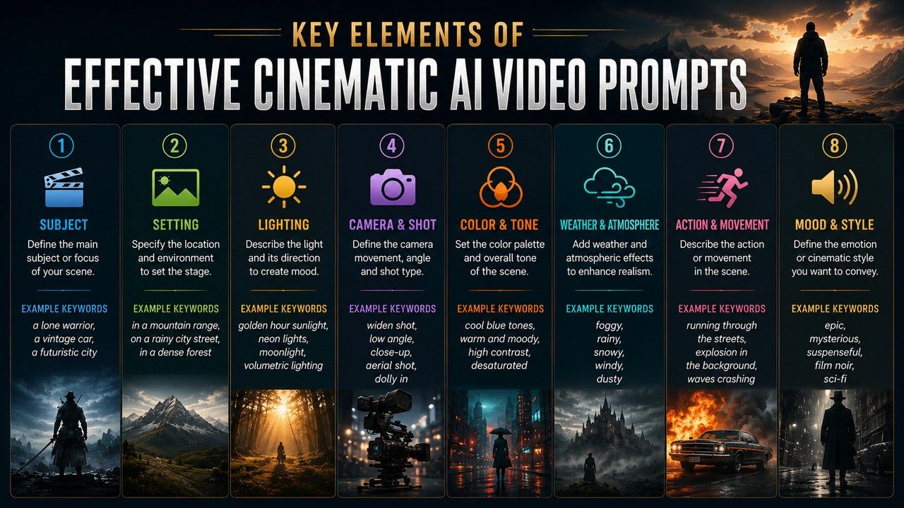 Key elements of effective cinematic AI video prompts