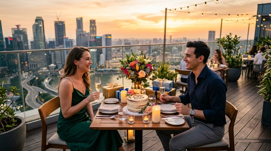 Rooftop birthday date with partner