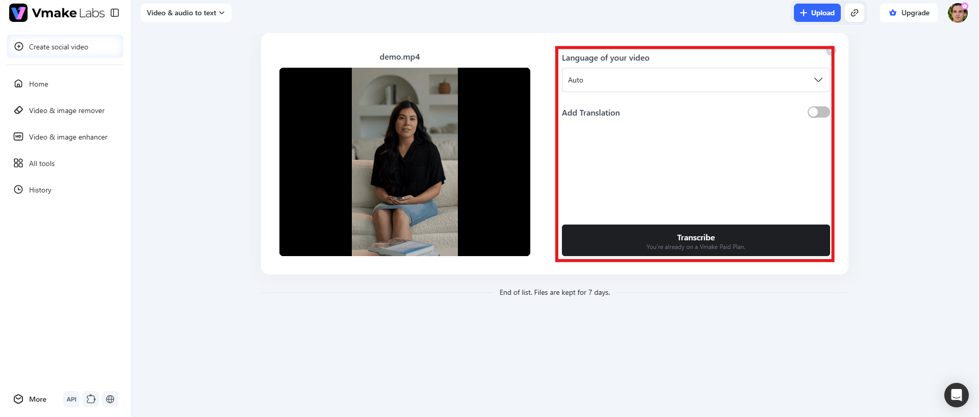 text select the language and transcribe
