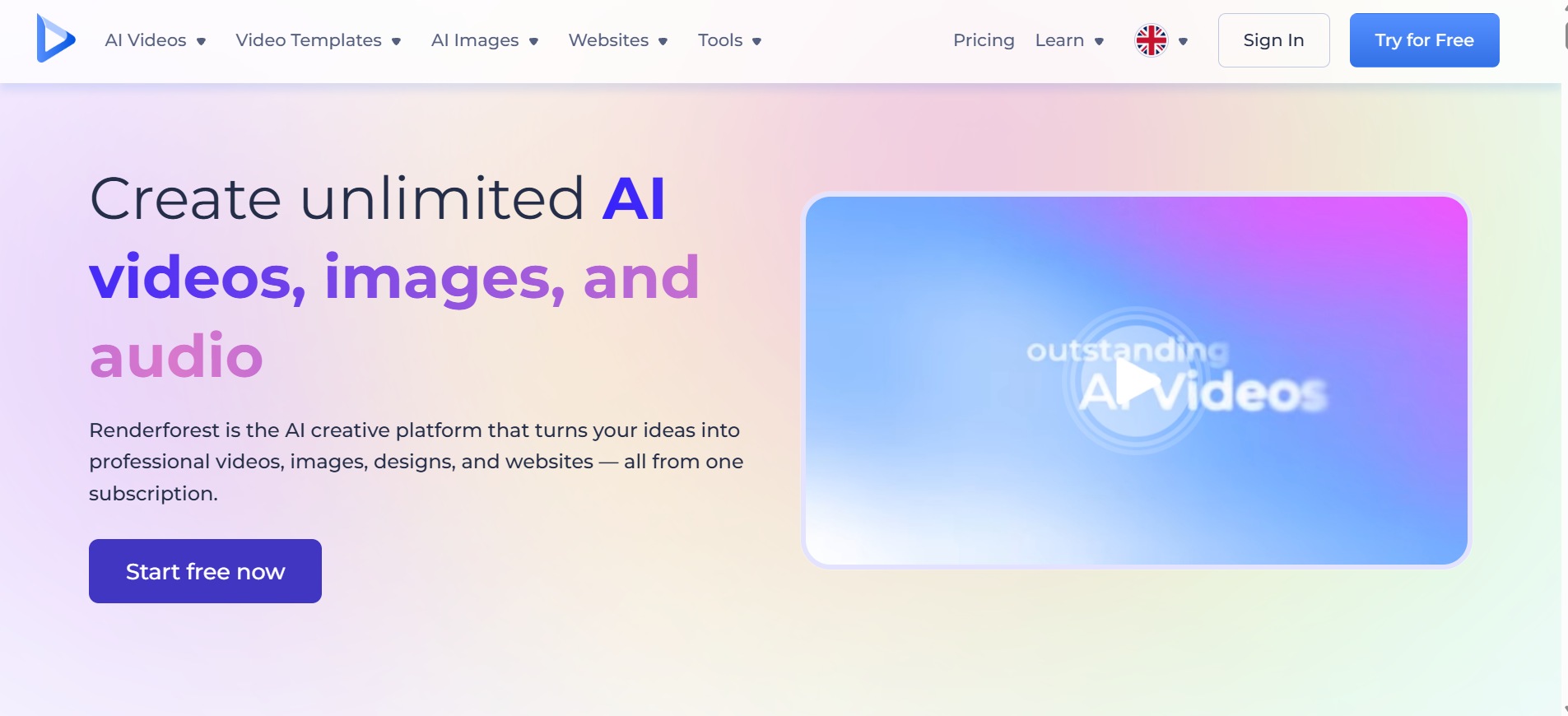 Renderforest homepage