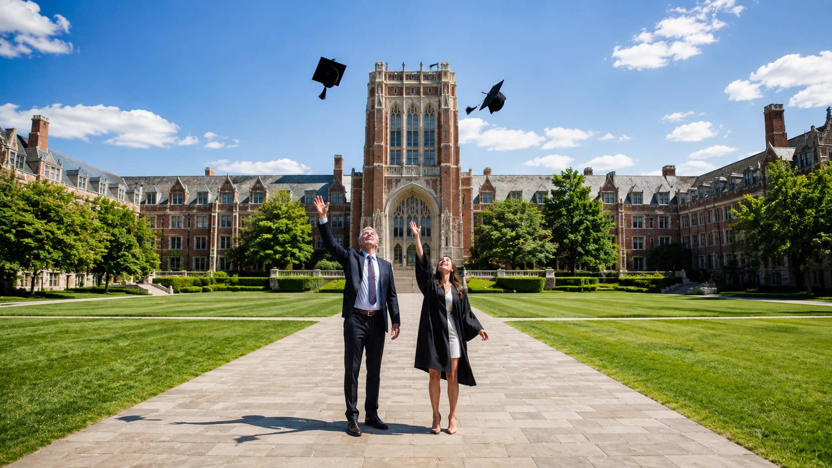 Father and daughter celebrating graduation