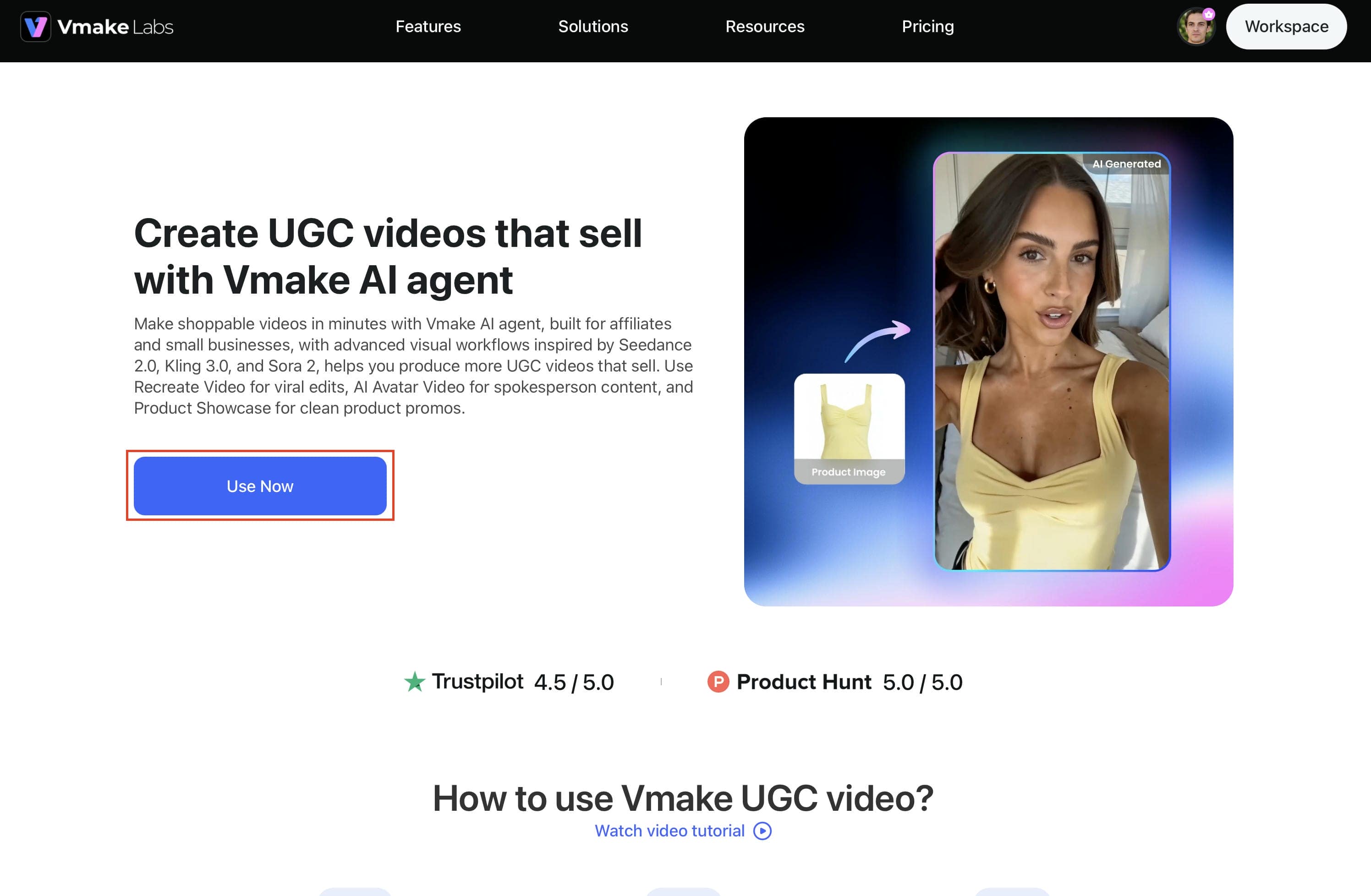 text Vmake Labs AI UGC Video generator