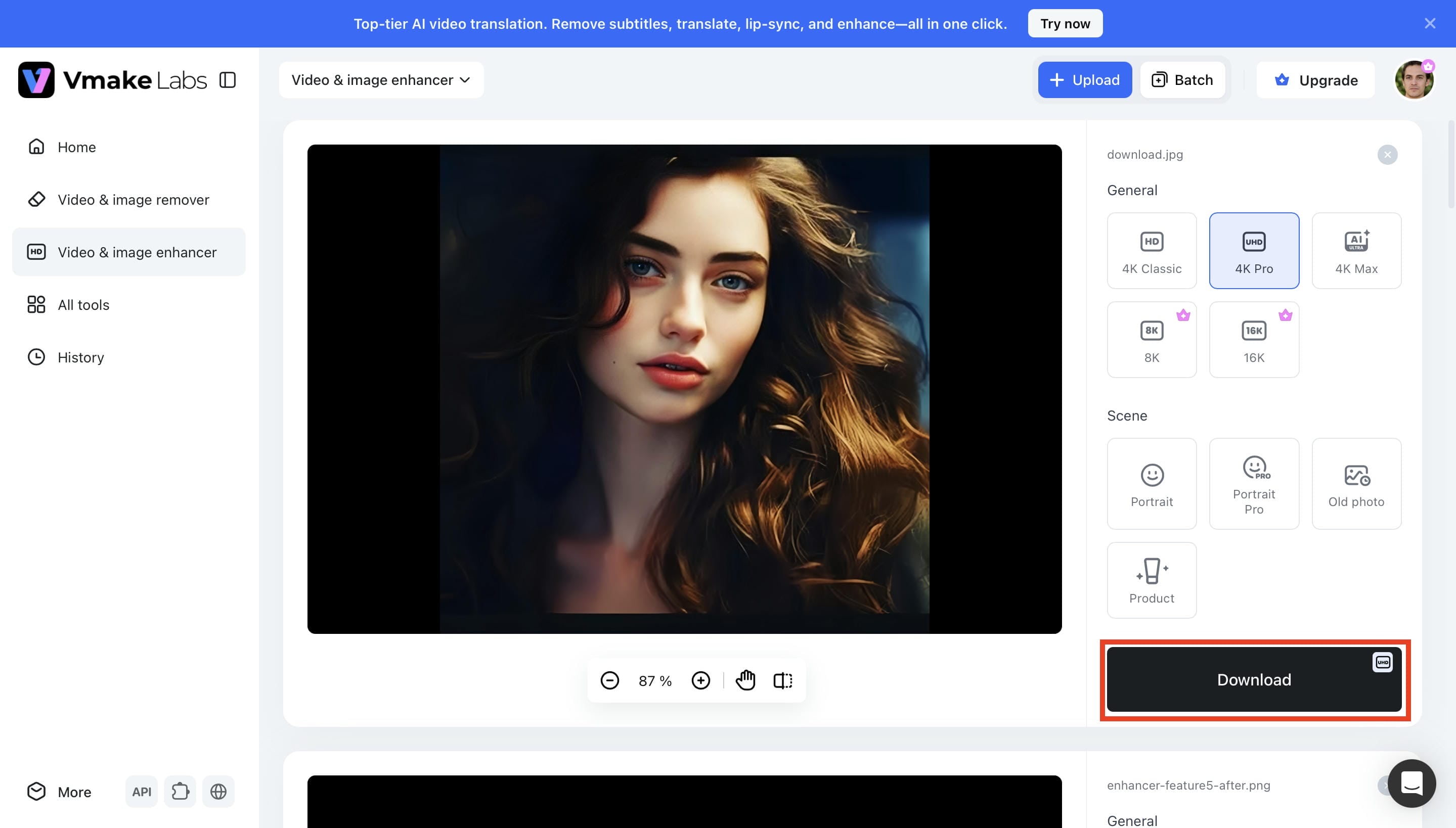 text Preview and Download the Enhanced Image