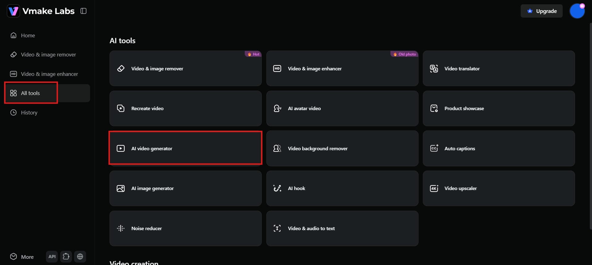 Navigate to AI video generator