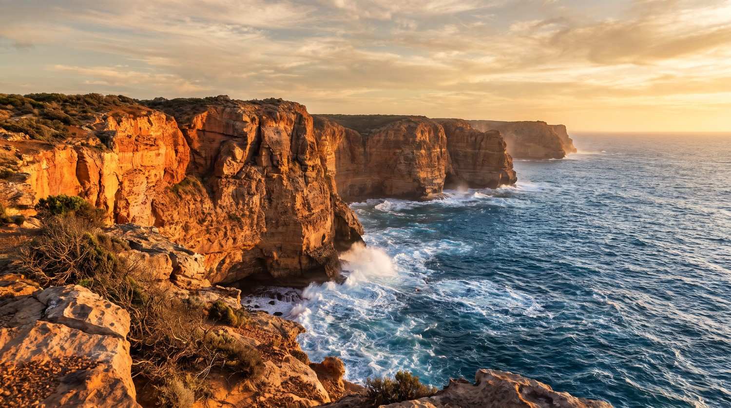 text Desert cliffs meeting the ocean