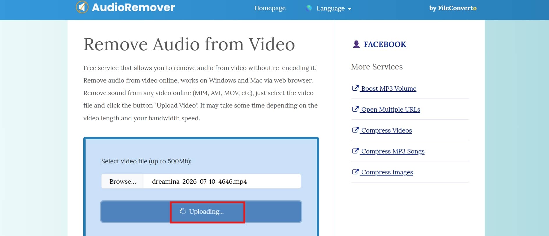 text start the audio removal process