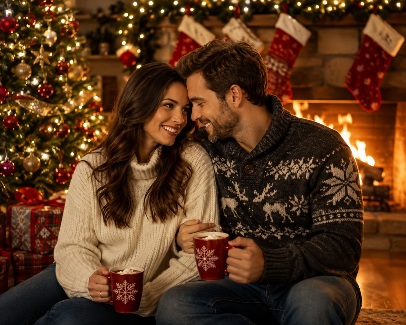 Cozy Couple by the Fireplace
