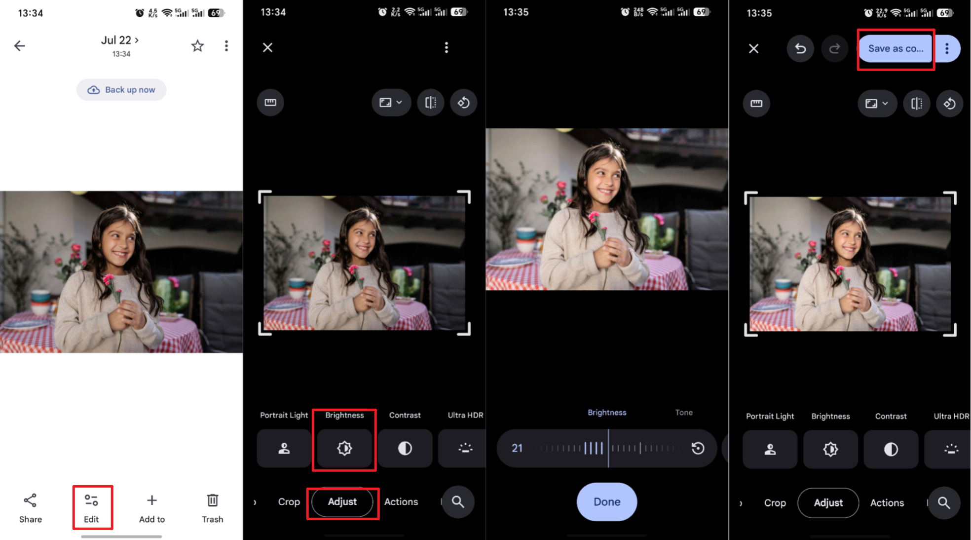 How to change brightness for photos on iPhone?