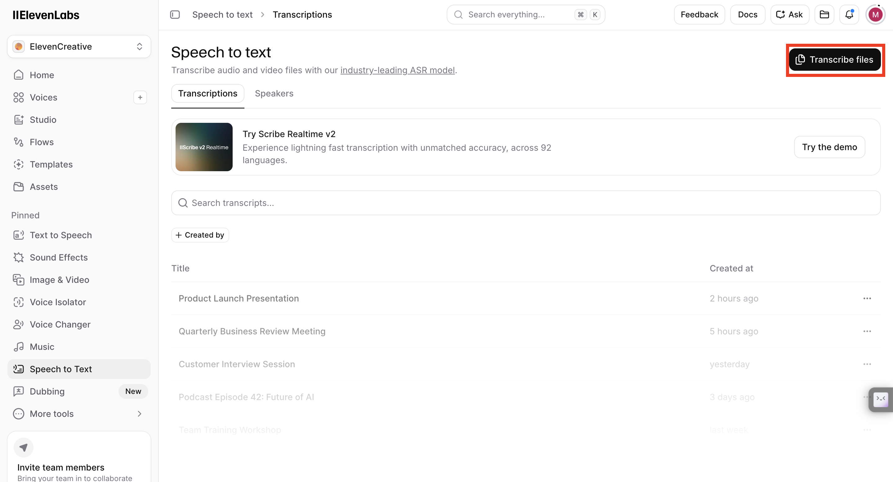 Upload window with transcription settings