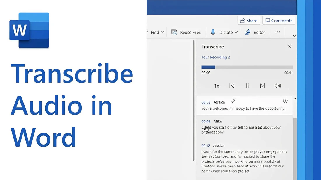 Microsoft Word audio to text tool