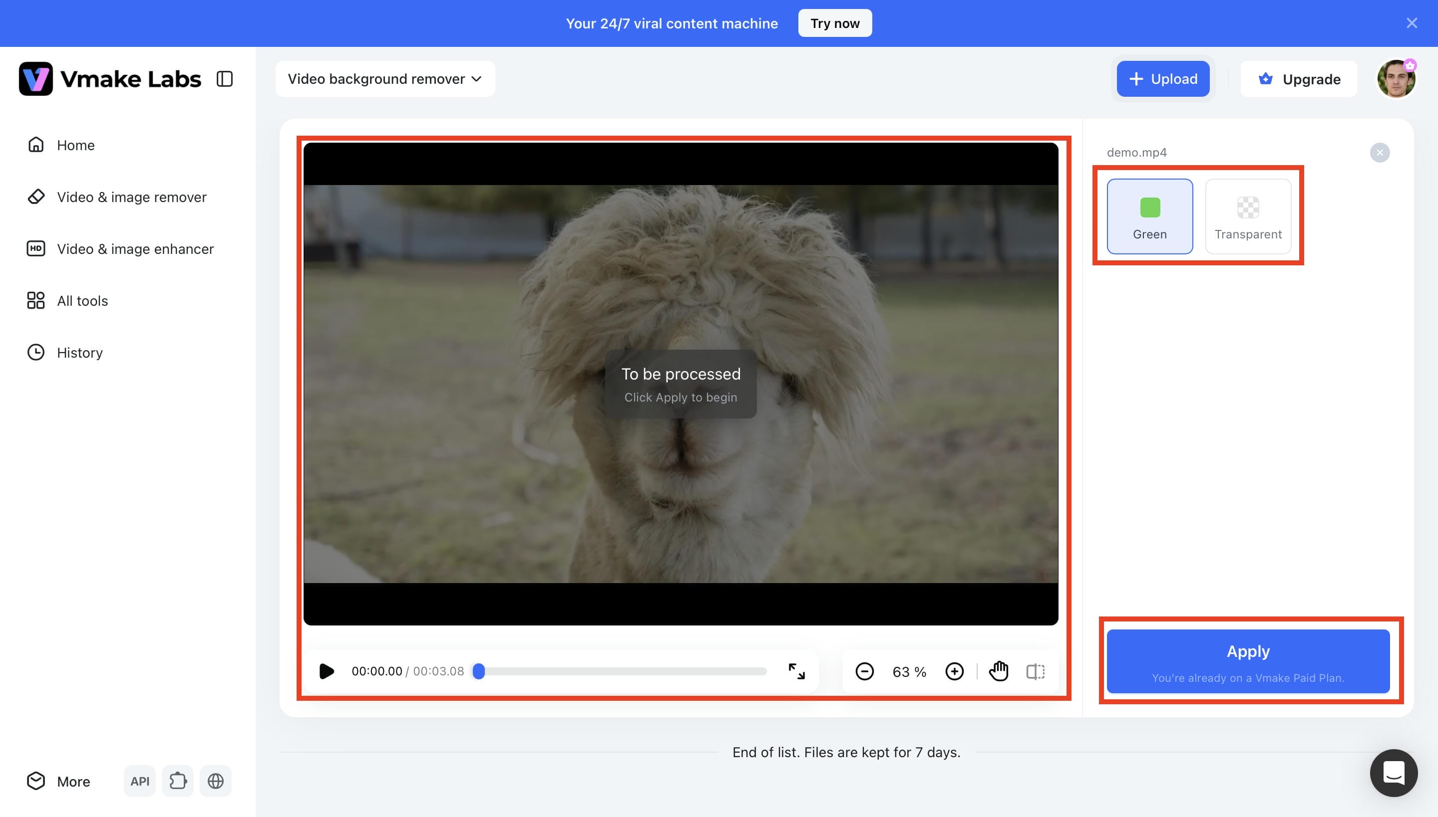 Select the Green Screen Output and Apply