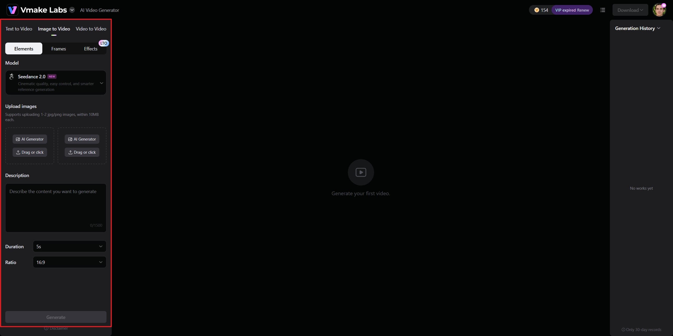 Select generation mode and adjust settings