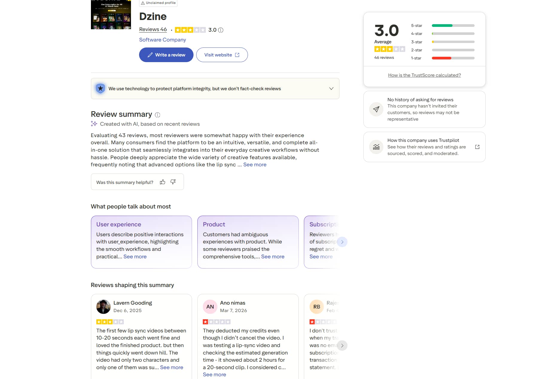text Trustpilot dzine ai review