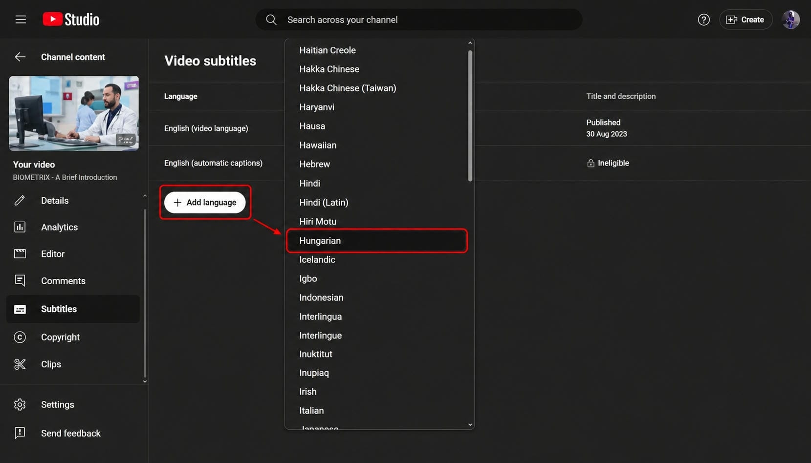 Upload the translated subtitles to YouTube
