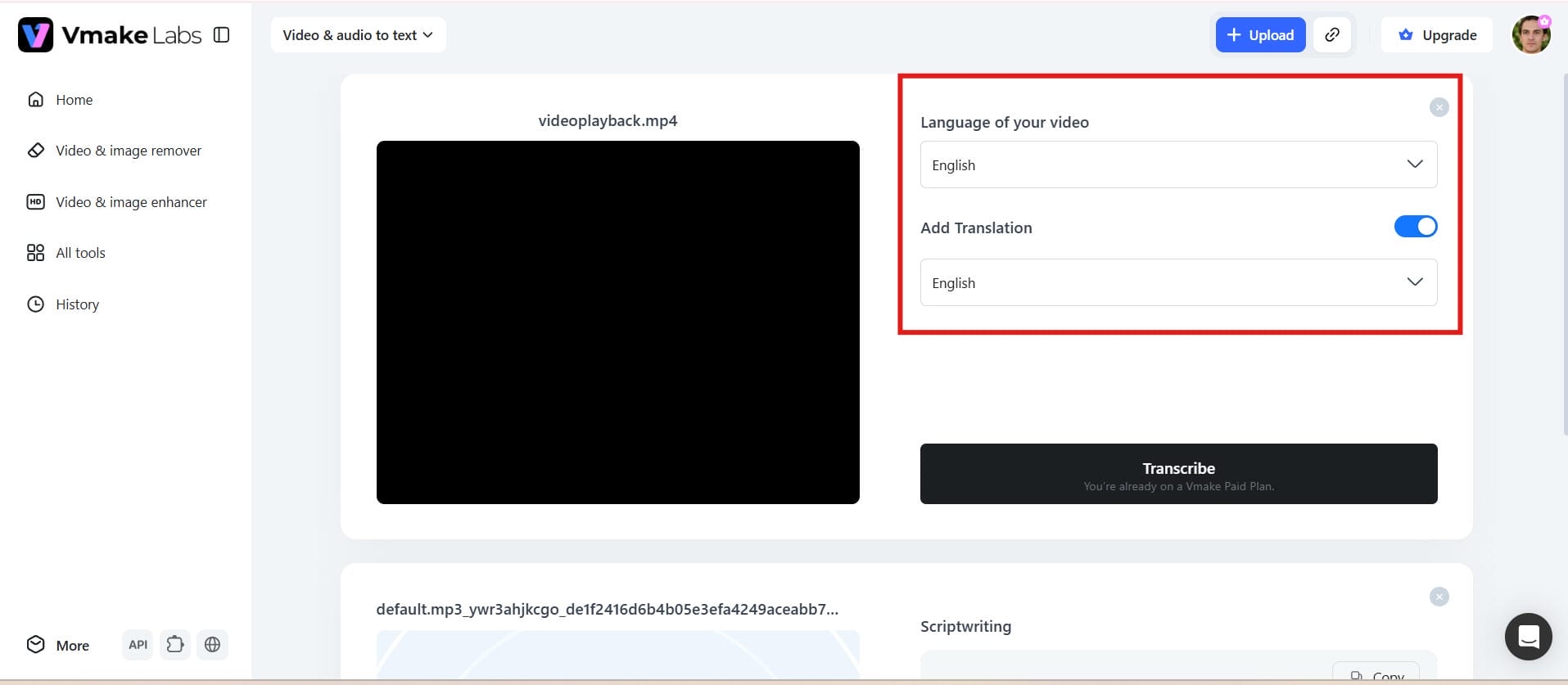 Choose the transcription language