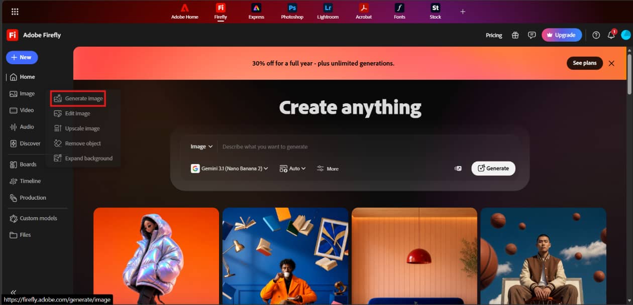 text Click New and Select Generate Image