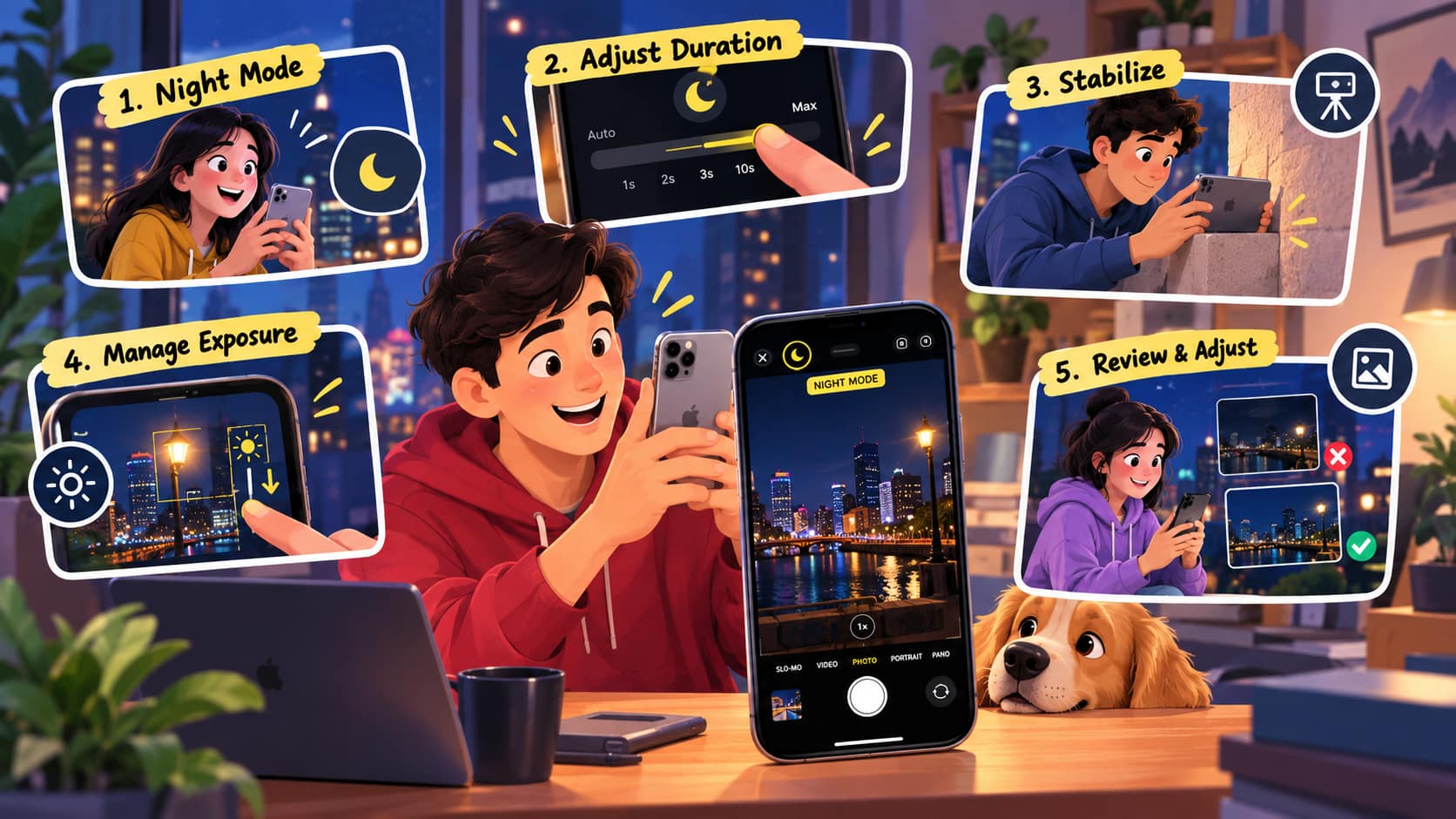 text How to take iPhone photos at night